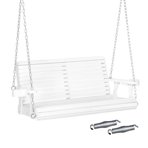 Alt View 1. Winado - 4FT Patio Wooden Porch Swing Chair Bench Only, with Hanging Chains, Cup Holders for Indoor Outdoor Courtyard Garden Yard - White.