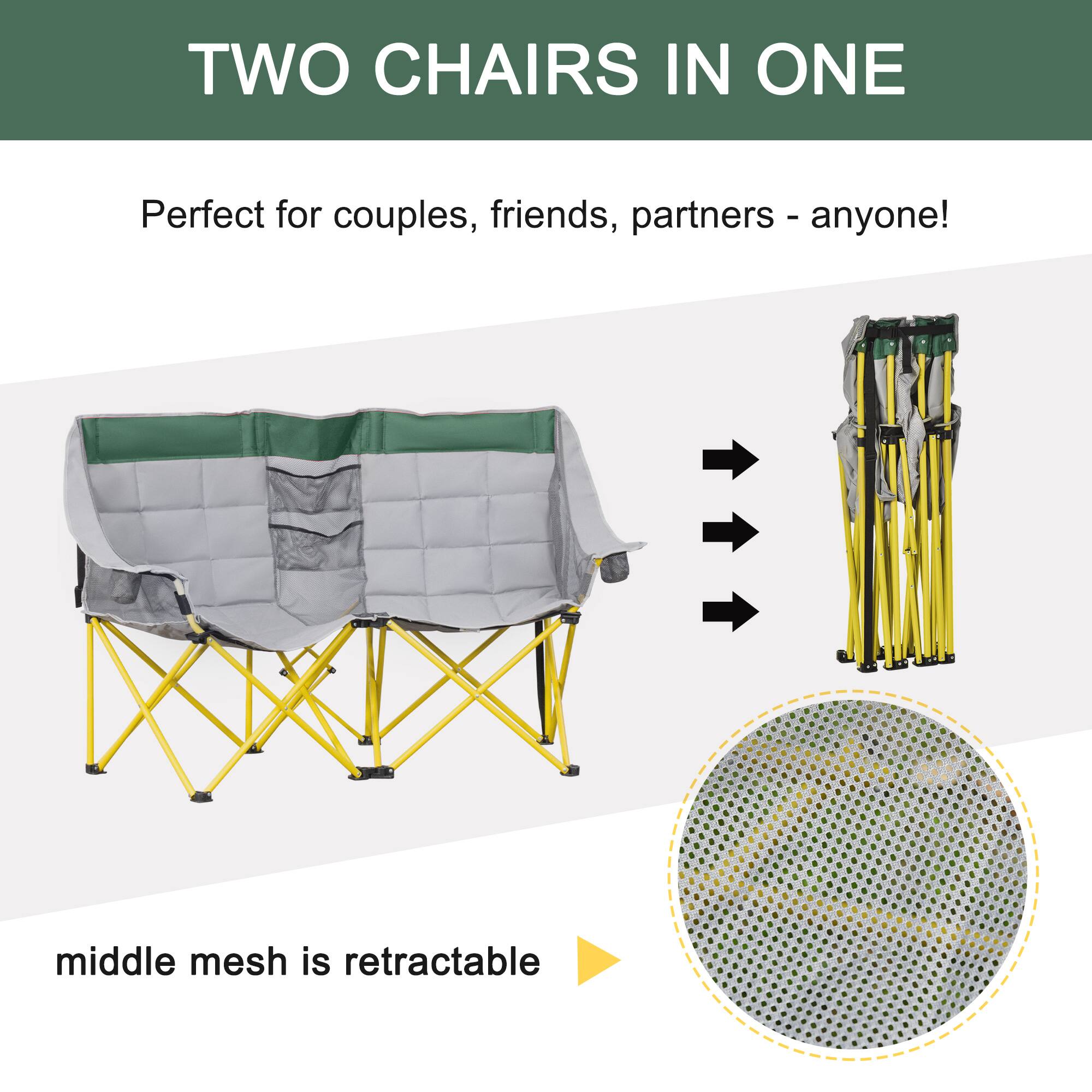 TWO CHAIRS IN ONE

Perfect for couples, friends, partners - anyone!

middle mesh is retractable