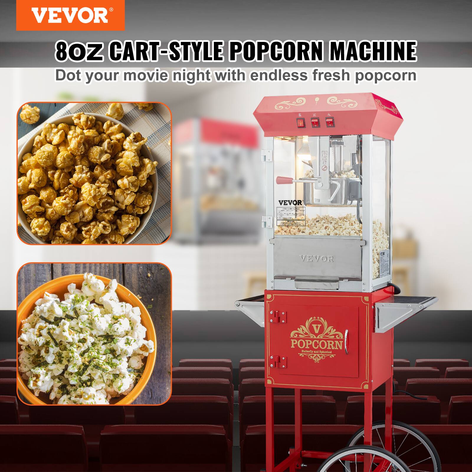 VEVOR

8OZ CART-STYLE POPCORN MACHINE
Dot your movie night with endless fresh popcorn

VEVOR

VEVOR

V POPCORN Protecting and Special