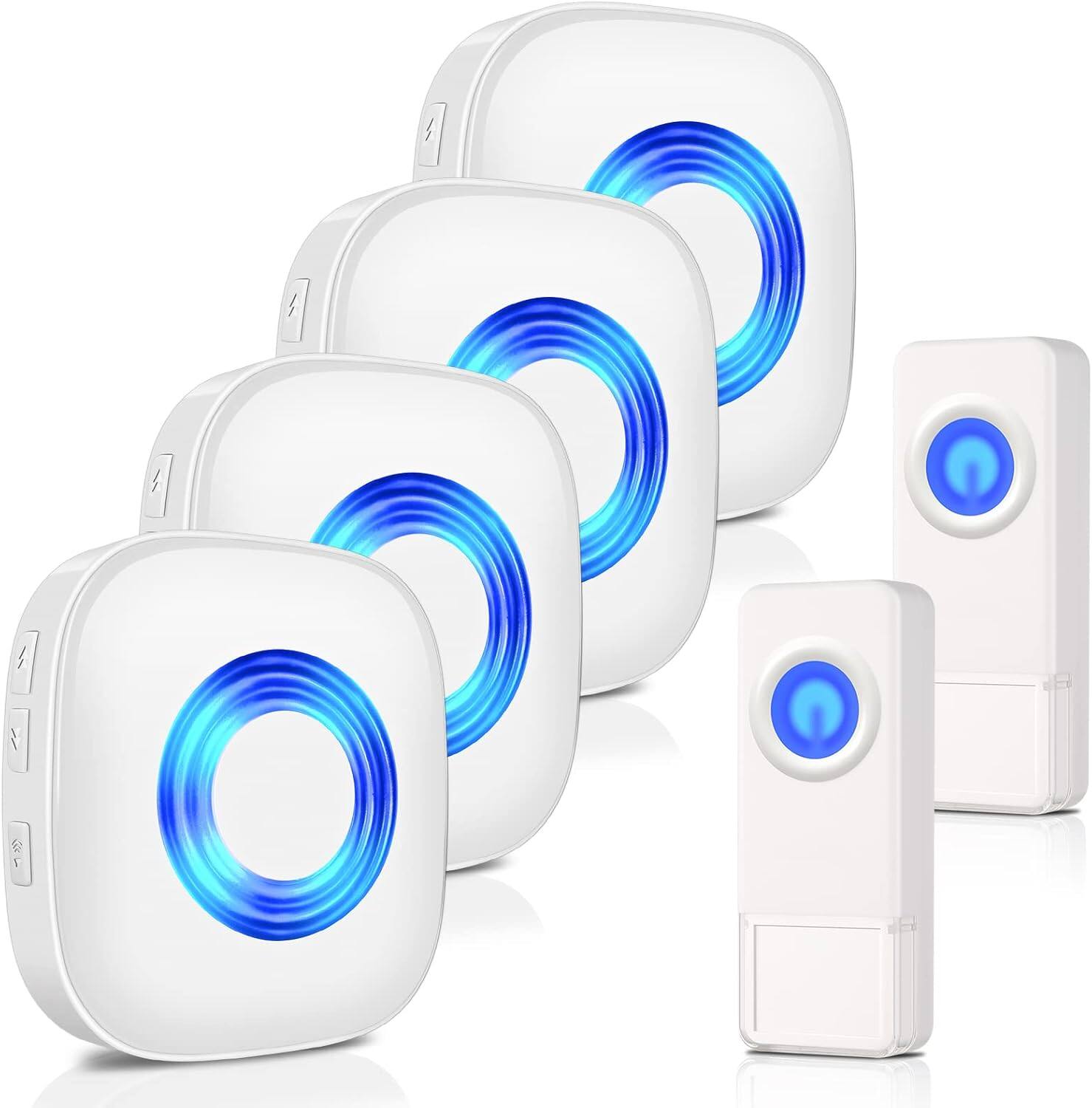 Schertz - Wireless Doorbell – 1300ft range, waterproof, 58 melodies, 5 volume levels, LED flash, 2 buttons & 4 receivers for home/ - White