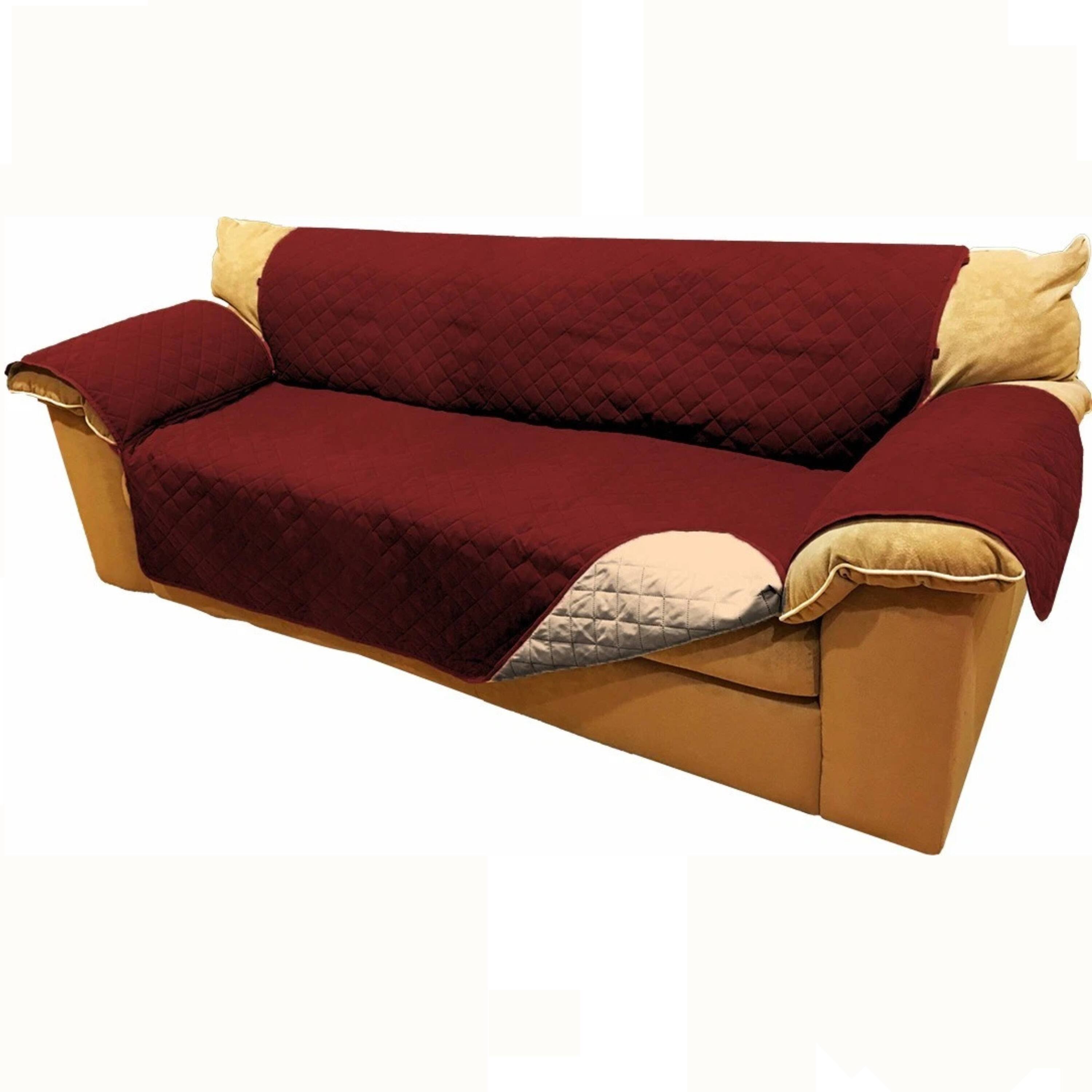 Kitcheniva - Reversible Quilted Microfiber Sofa Cover Furniture Protector for Pets Kids & Dogs Wide Sofa Burgundy & Tan - Burgandy price history on PriceWatchPro
