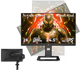 Titan-army - P2510S PLUS 24.5'' 2K 240Hz Gaming Monitor & Single Monitor Arm-QHD 1440P/1ms Fast IPS, HDR500 95% DCI-P3, Adaptive Sync - Black