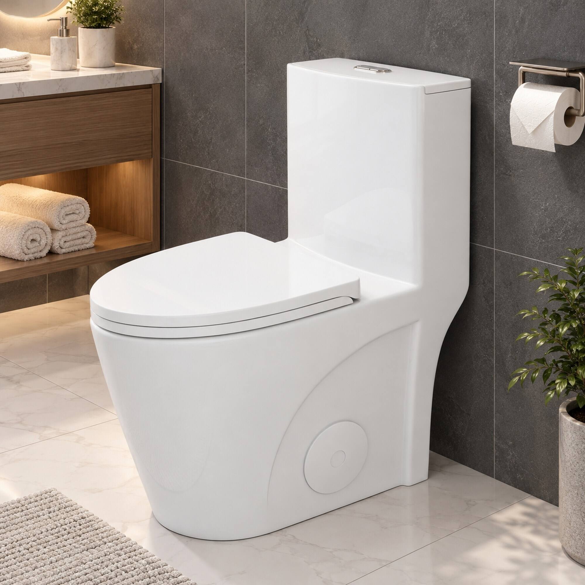 RYHNUYNE One Piece Toilet, Dual Flush Elongated Comfort Height Soft ...