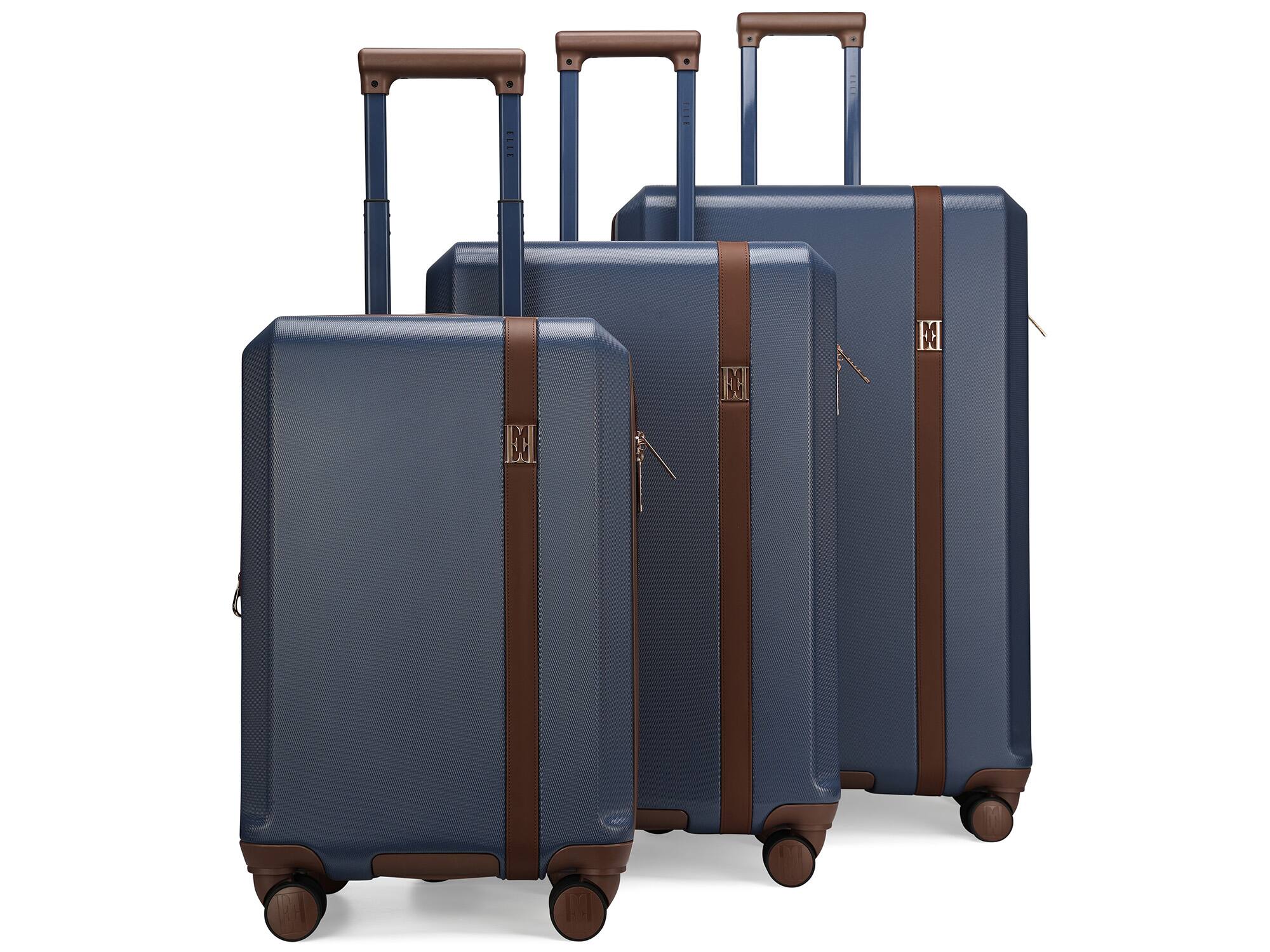 Angle. Elle - ELLE Luxe Journey 3 Piece Expandable Retro Spinner Luggage Set - Navy - Navy.