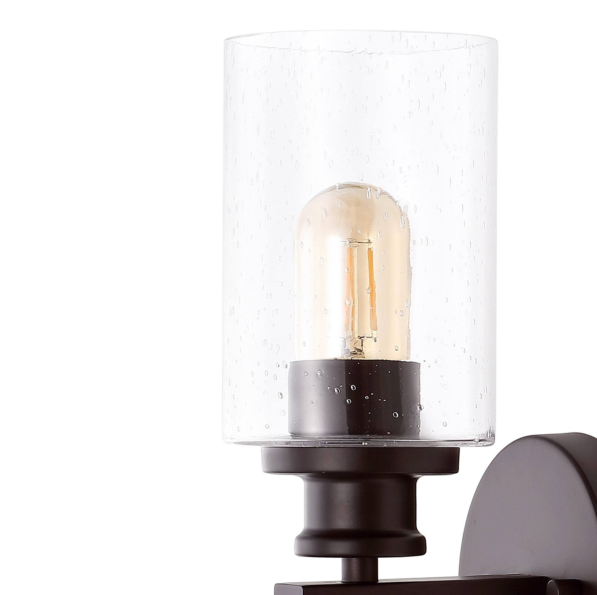 Alt View 3. Jonathan Y - Jules Edison 16.5" Cylinder 2-Light Iron/Seeded Glass Farmhouse Contemporary LED Wall Sconce, Oil Rubbed Bronze - Oil Rubbed Bronze.