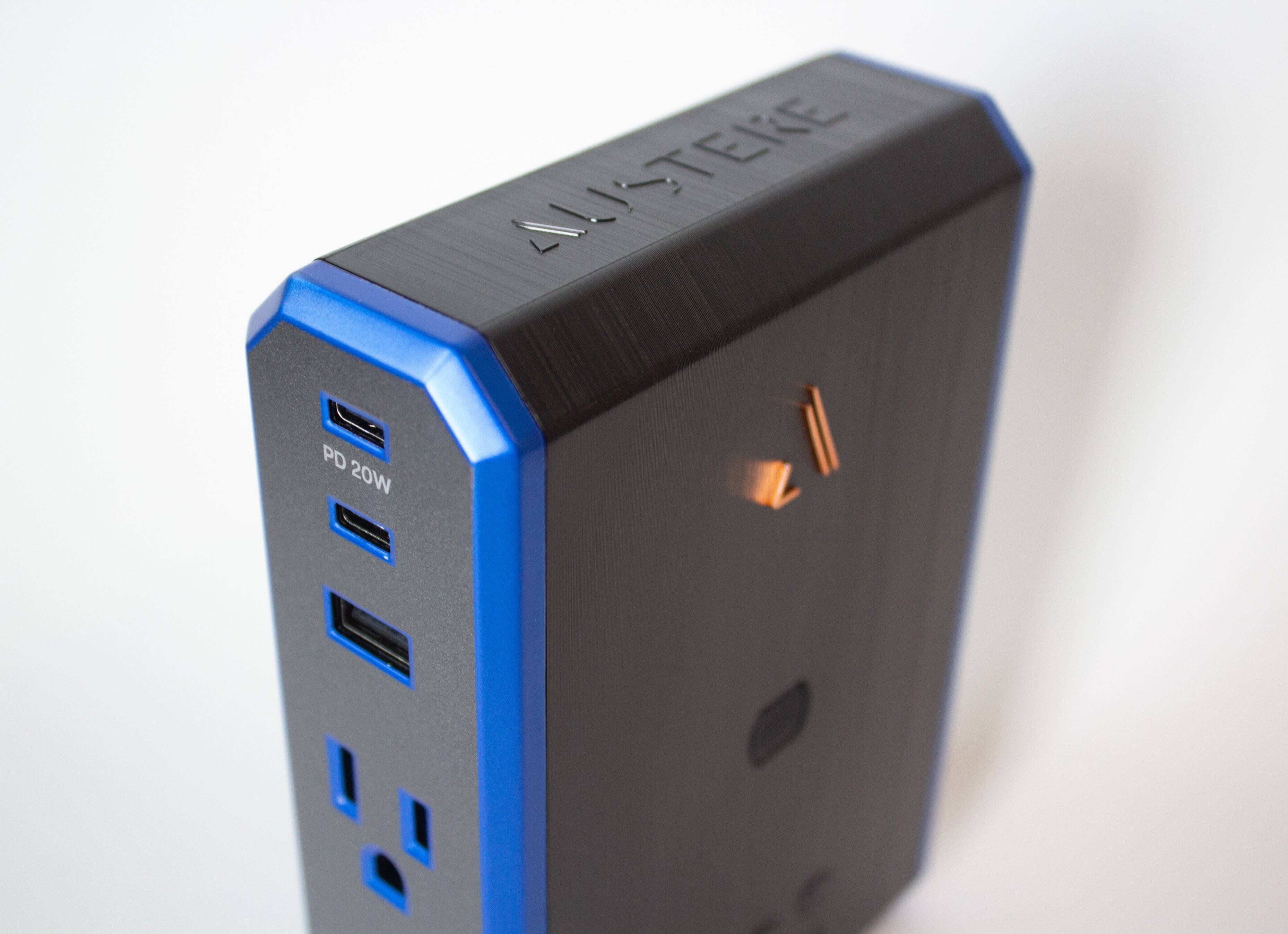 Alt View 15. Austere - V Series Power 4-Outlet/3-USB Wall Tap 3,000 Joules Surge Protector - Black and Blue.
