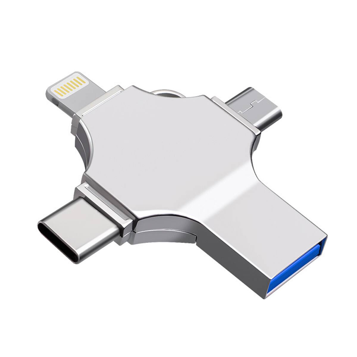 Crescents Edge - Photo Stick 128GB, Flash Drive with USB A/C/Micro/Lighting ports, External Data Backup Thumb Drive for iPhone/Android - Silver