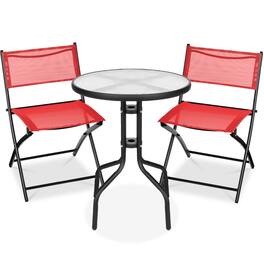 Best Choice Products - 3-Piece Patio Bistro Dining Furniture Set w/ Glass Tabletop, Folding Chairs - Red