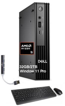 Dell - Upgraded - Pro Micro Mini Desktop (Ryzen 5 8500GE, 32GB, 2TB SSD, AMD Radeon 740M, WiFi 6, Win 11 Pro) w/USB Hub - Black