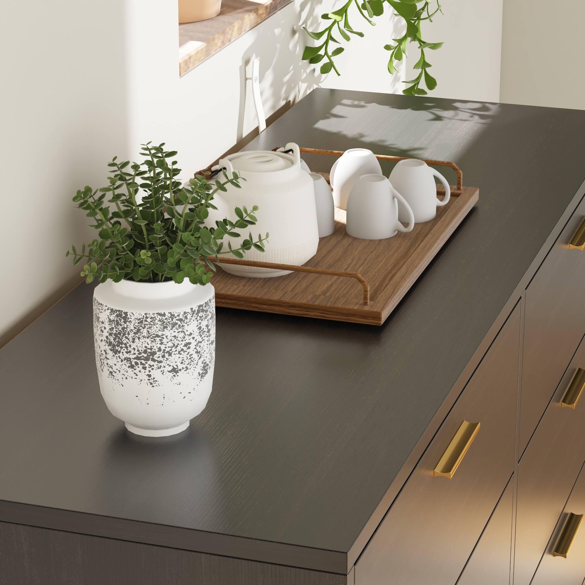 Alt View 4. FUFU & GAGA - FUFU&GAGA 6 - Drawer Double Dresser with Metal Legs Modern Storage Solution - Brown.