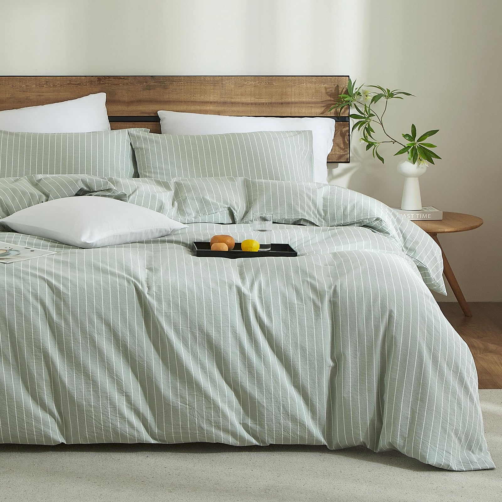 Wide Stripe-sage Green/White-Queen(90" x 90")