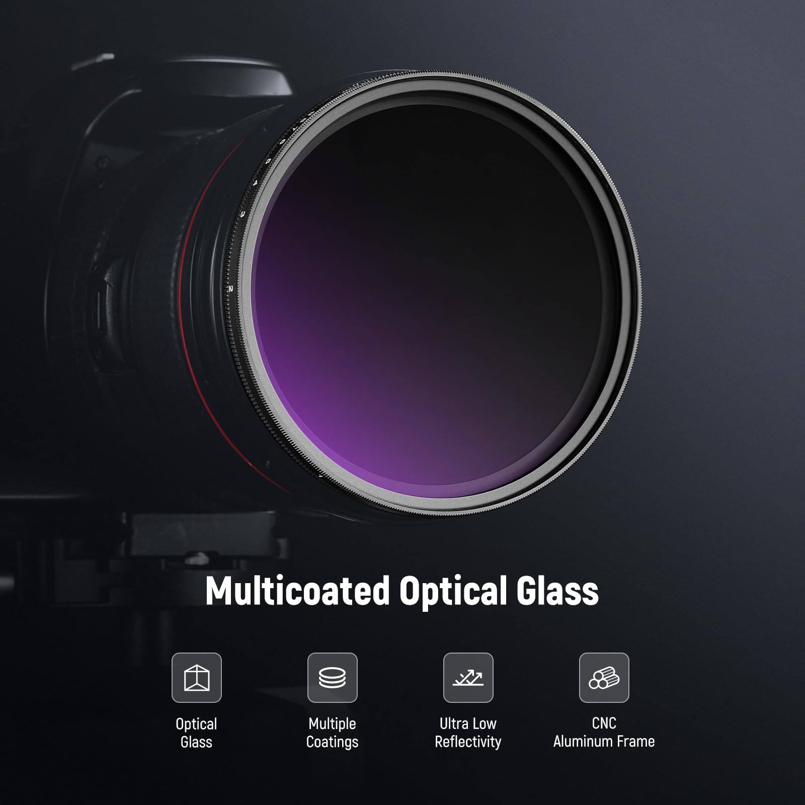 Multicoated Optical Glass  
Optical Glass  
Multiple Coatings  
Ultra Low Reflectivity  
CNC Aluminum Frame