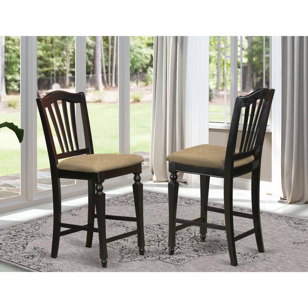 Angle. East West Furniture - Chelsea Stools with upholstered seat, 24" seat height in Black Finish - Black & Cherry.