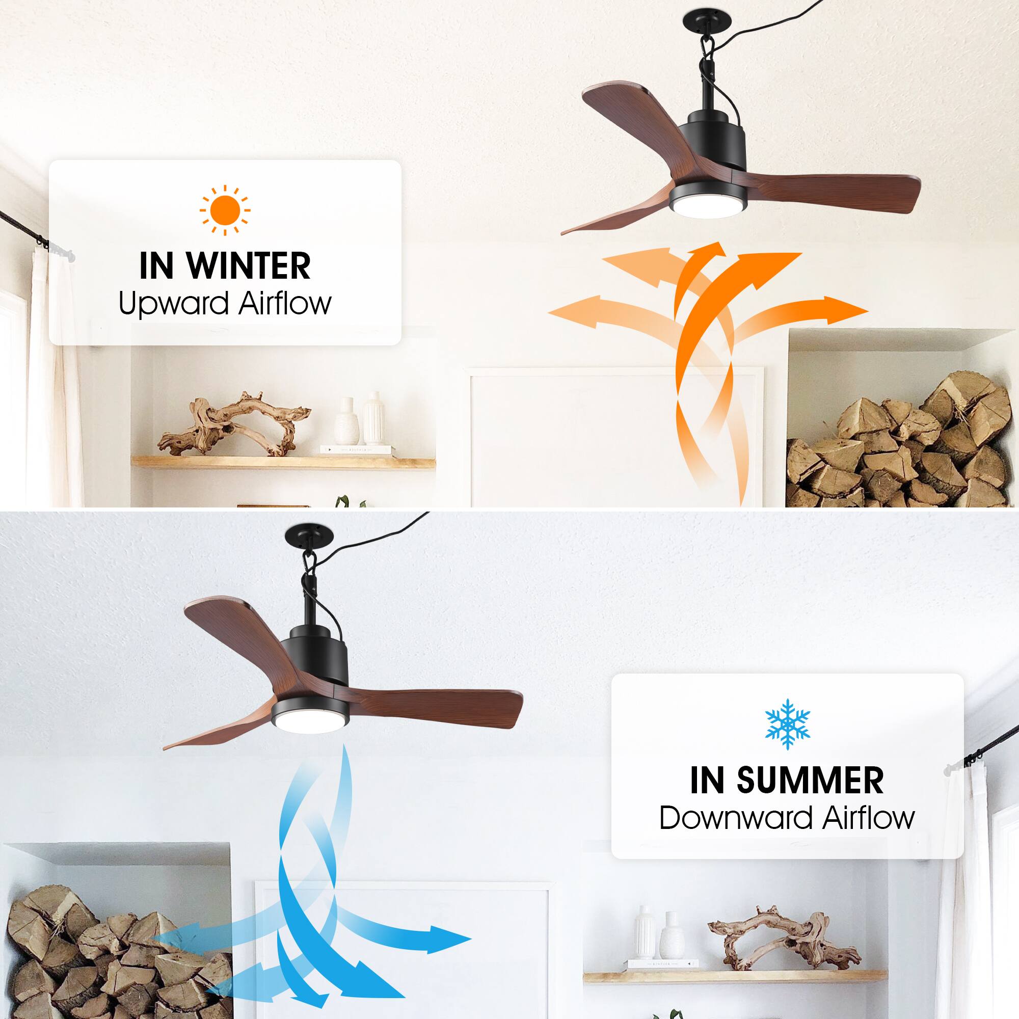 IN WINTER  
Upward Airflow

IN SUMMER  
Downward Airflow