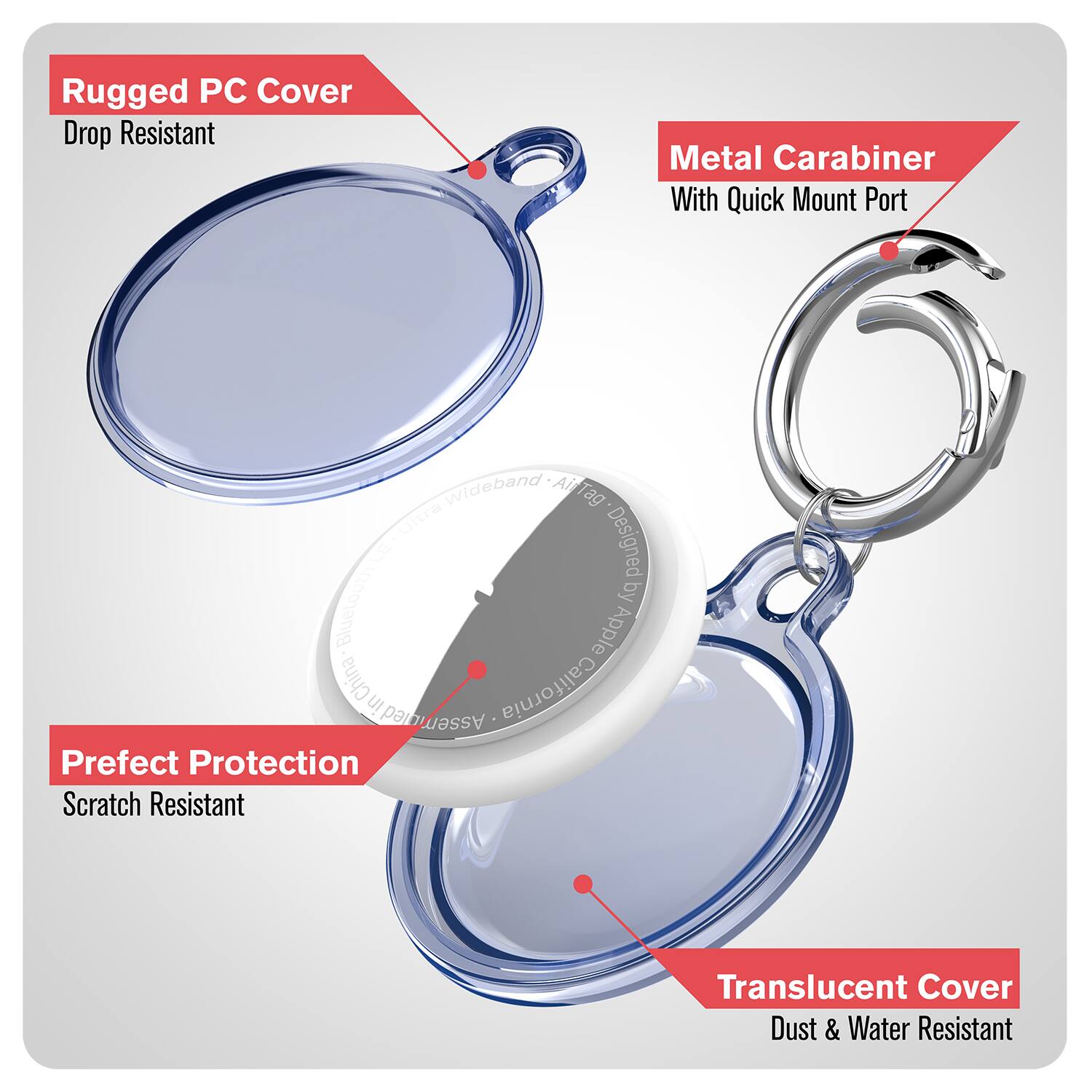 Rugged PC Cover Drop Resistant Metal Carabiner With Quick Mount Port Wideband AI Tag - Designed by Bluetooth Apple China California in Assembled Used Perfect Protection Scratch Resistant Translucent Cover Dust & Water Resistant