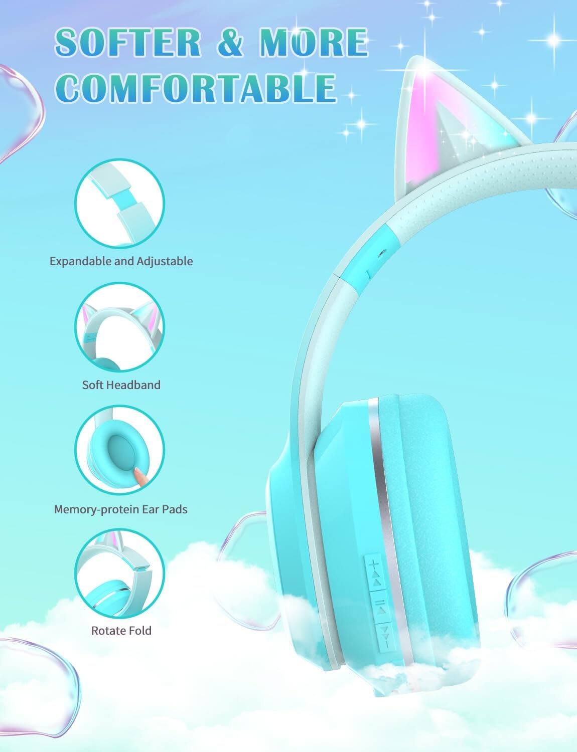 SOFTER & MORE COMFORTABLE

- Expandable and Adjustable
- Soft Headband
- Memory-protein Ear Pads
- Rotate Fold