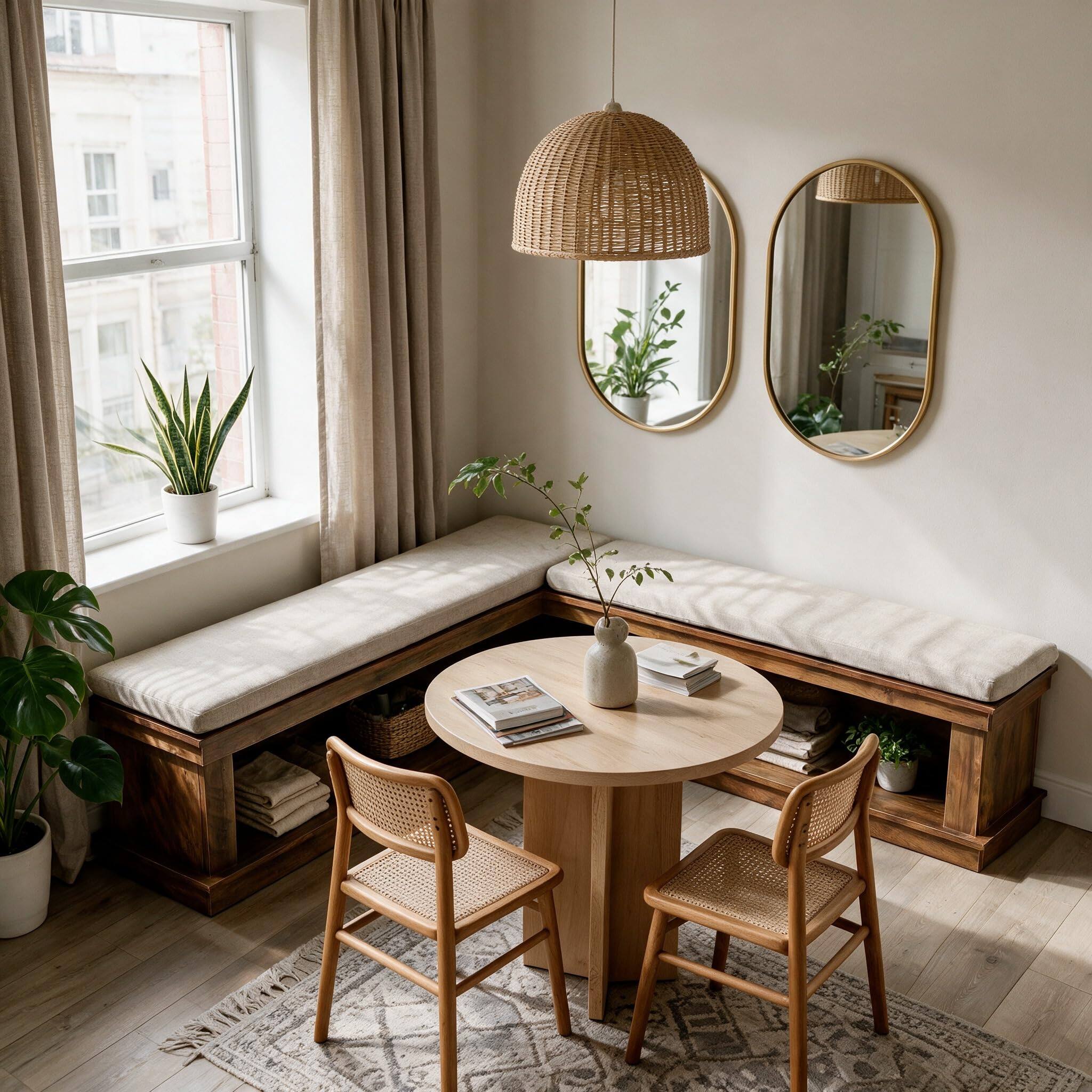 Alt View 2. Tribesigns - 55" L-Shaped Corner Storage Bench with Cushion - Rustic Brown & White.