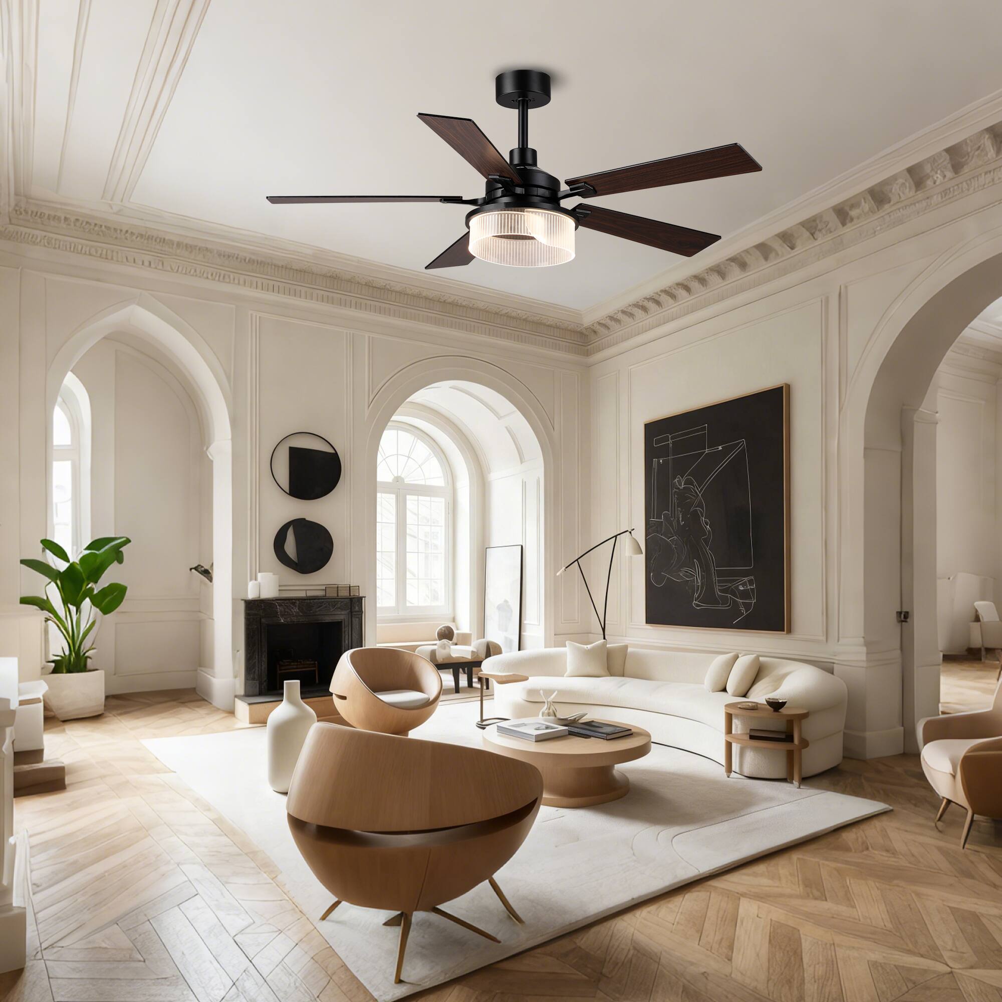 Angle. Parrot Uncle - 52-inch Modern Matte Black Stepless Dimming 3CCT Integrated LED Ceiling Fan with Reversible Blades - Black.