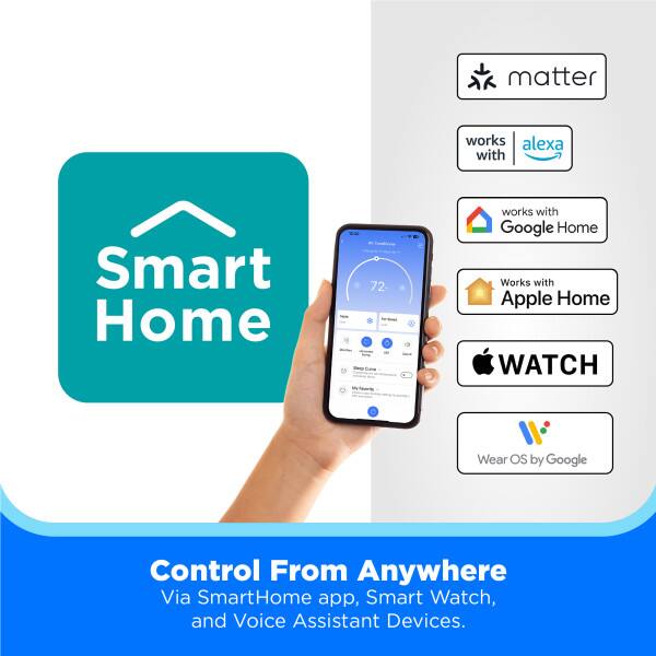 Smart Home

- Works with Alexa
- Works with Google Home
- Works with Apple Home
- Works with Wear OS by Google

Control From Anywhere Via SmartHome app, Smart Watch, and Voice Assistant Devices.