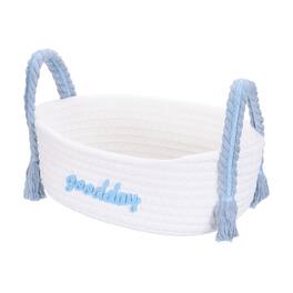 Unique Bargains - Rectangular Rope Basket, 11x5.9x7.1inch Small Woven Basket with Handles for Shelf Storage Home Decor Gift Chest - White/Sky Blue
