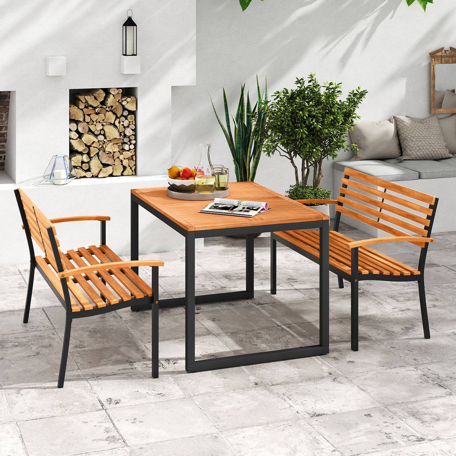 Alt View 1. Gymax - Gymax Outdoor Bench Acacia Wood Patio Loveseat w/ Backrest Armrests Garden Bench Black - Black.