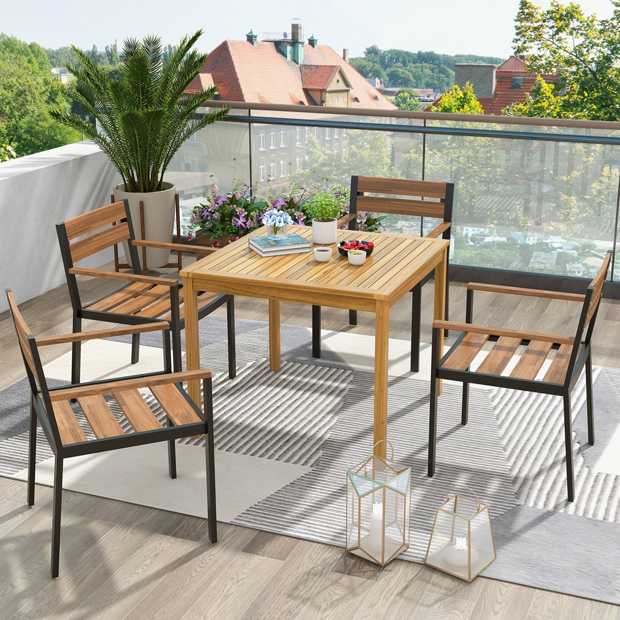 Alt View 2. Costway - Costway Patio Dining Table Acacia Wood Square Outdoor Bistro with 1.9" Umbrella Hole Yard - Natural.