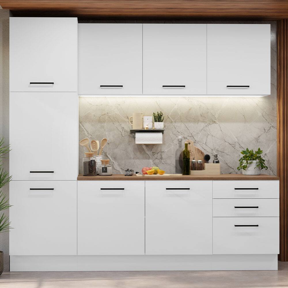 Alt View 8. Madesa - Madesa Hazel Kitchen Set 94"L Pantry Storage 3 Drawers 2 Wall Cupboard 2 Base Cabinet - White - White.