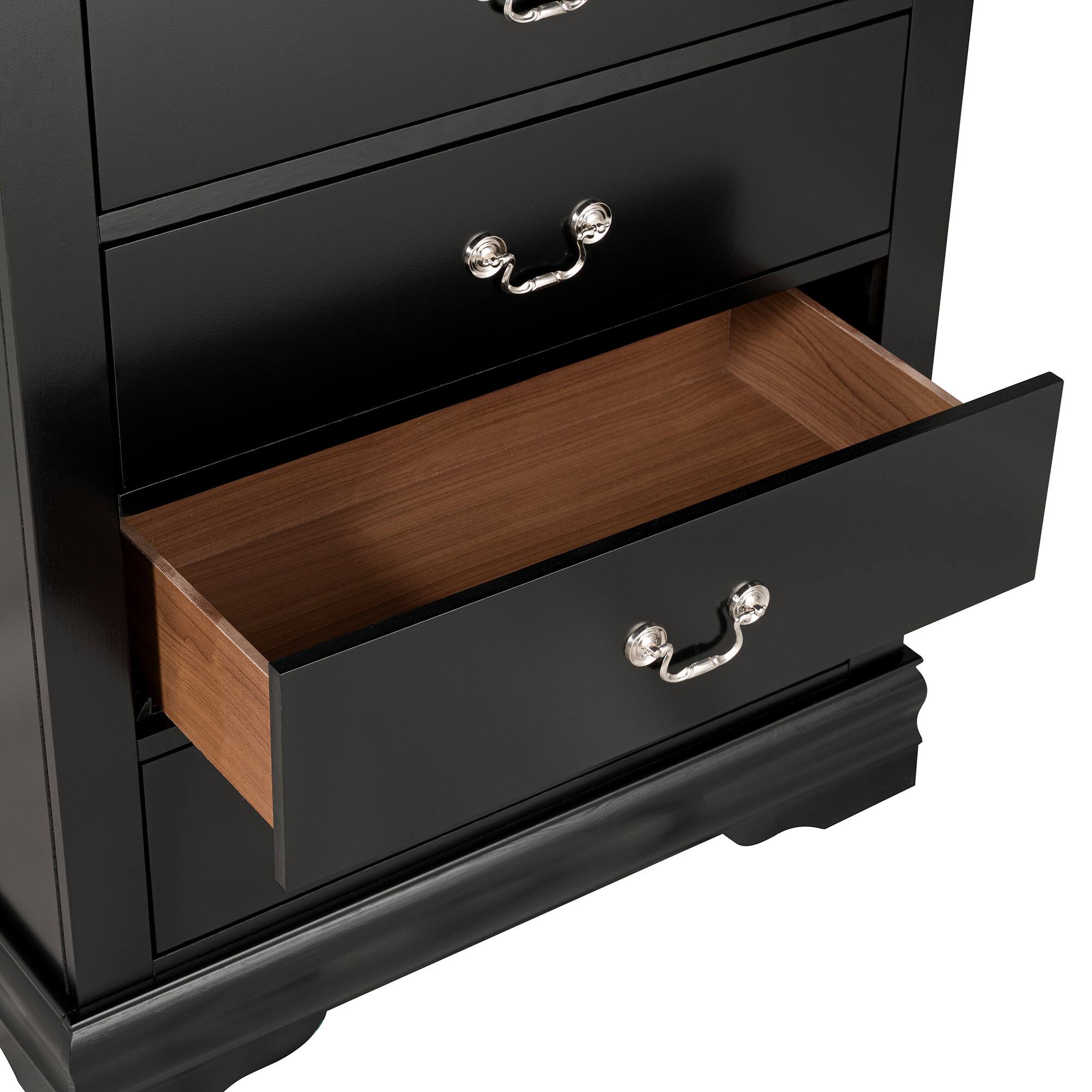 Angle. Vaczon - Solid Wood Dressing Chest Multi‑Drawer Dresser Cabinet English Dovetail for Bedroom, Closet & Hallway Storage - Black.