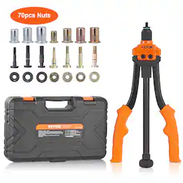 VEVOR - Rivet Nut Tool, 14” Rivnut Tool Kit with 7 PCS Metric and SAE Mandrels, 70 PCS Assorted Rivet Nuts - Orange