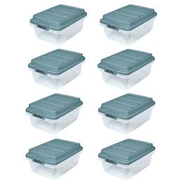 Hefty - 18 Qt Hi-Rise Stackable Plastic Storage Bin with Lid, 8 Pack - Smoke Blue