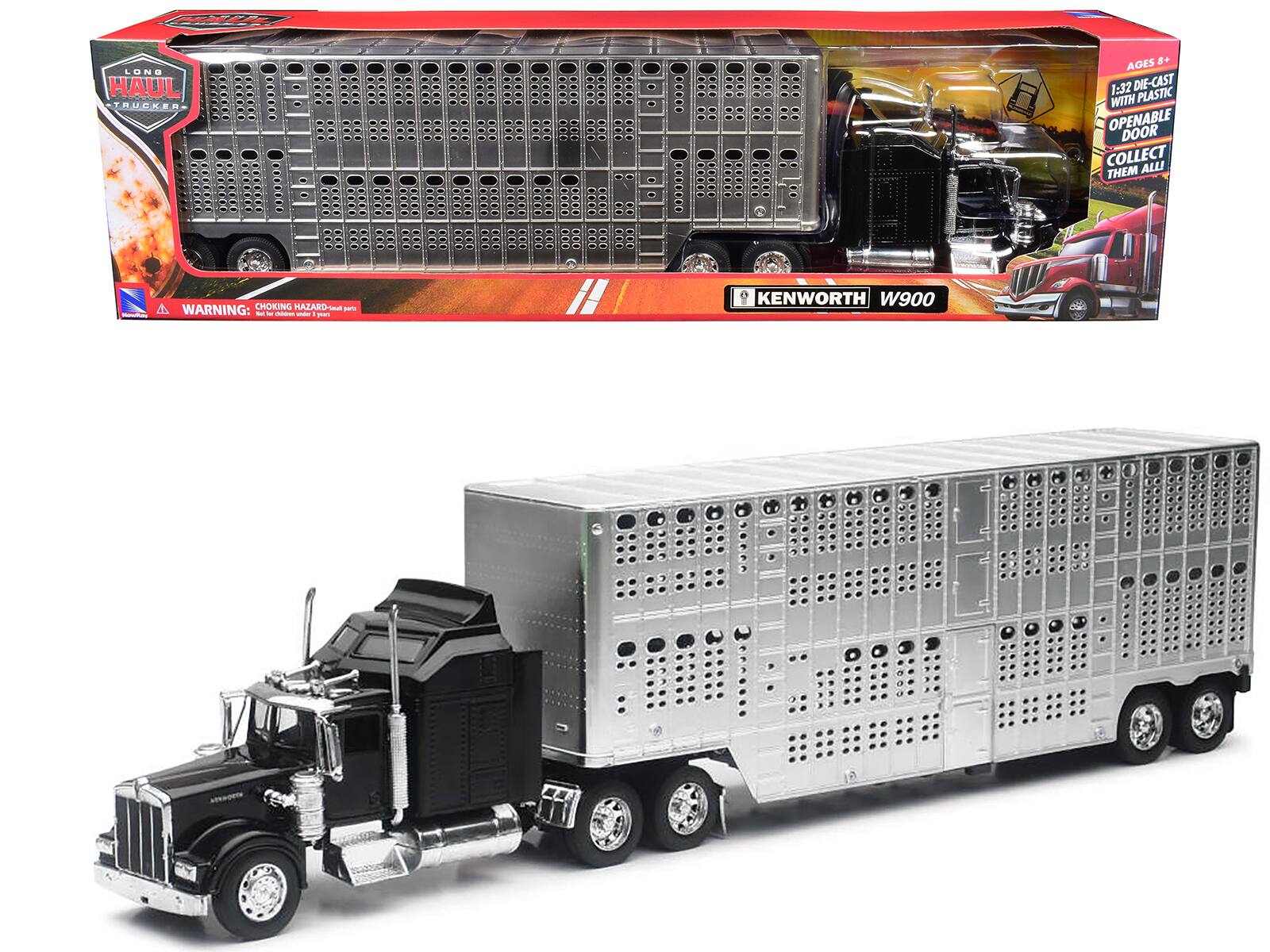 "Kenworth W900 Truck Black with Pot Belly Livestock Chrome ""Long Haul Truckers"" Series 1/32 Diecast Model by New Ray" price history on PriceWatchPro