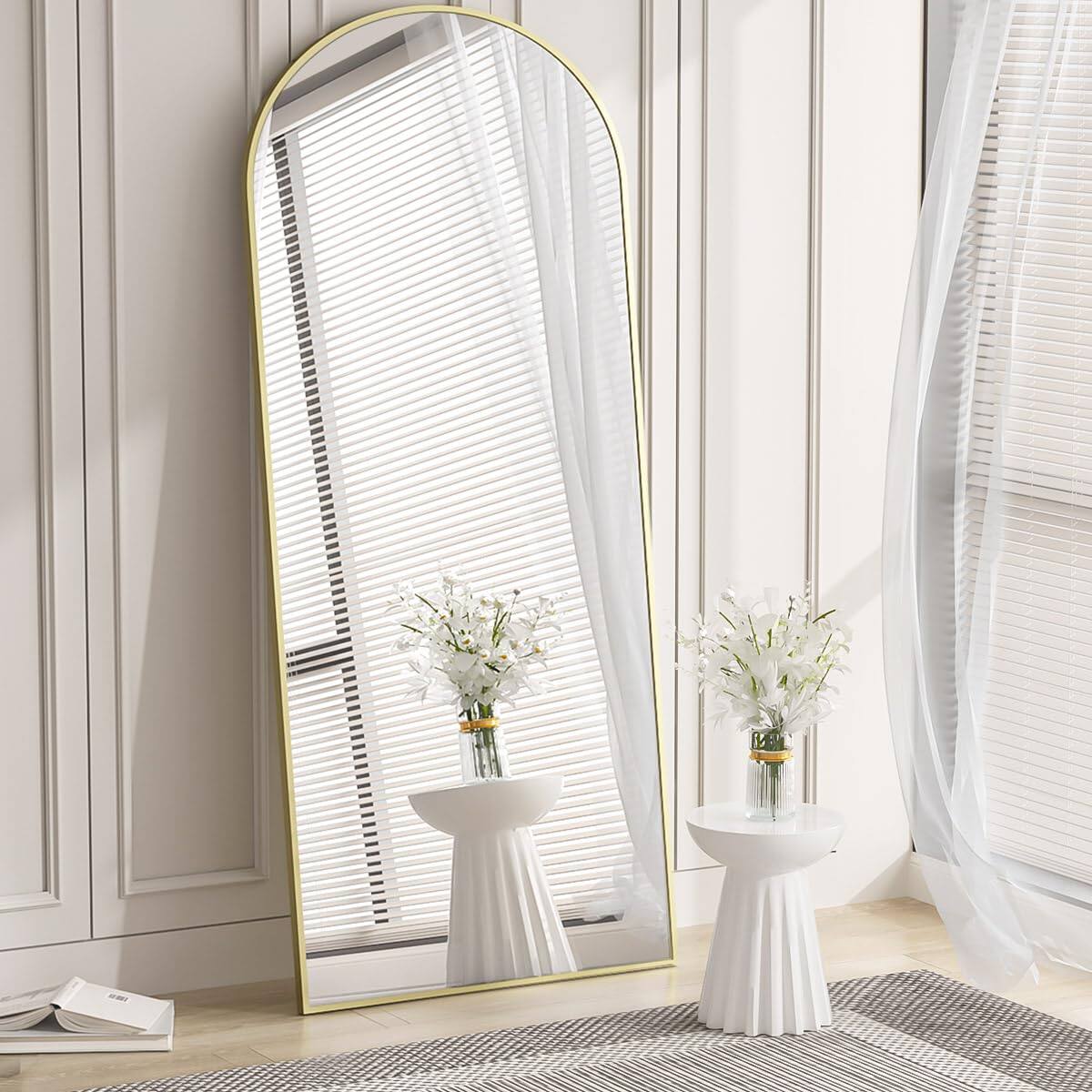 Alt View 6. Hanke - Arched Full Length Mirror Large Floor With Aluminum Alloy Frame Standing Hanging Or Leaning Wall-mounted Body - Gold 78"L x 35"W.