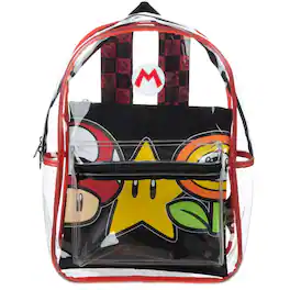 Super Mario Bros. - Super Mario Transparent Backpack Clear 16" School Bag - Multicolored