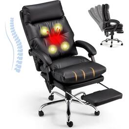 U-HOMY - Ergonomic Reclining Massage Office Chair, 4-Point Vibrating Desk Chair with Footrest & Adjustable Armrests - Black