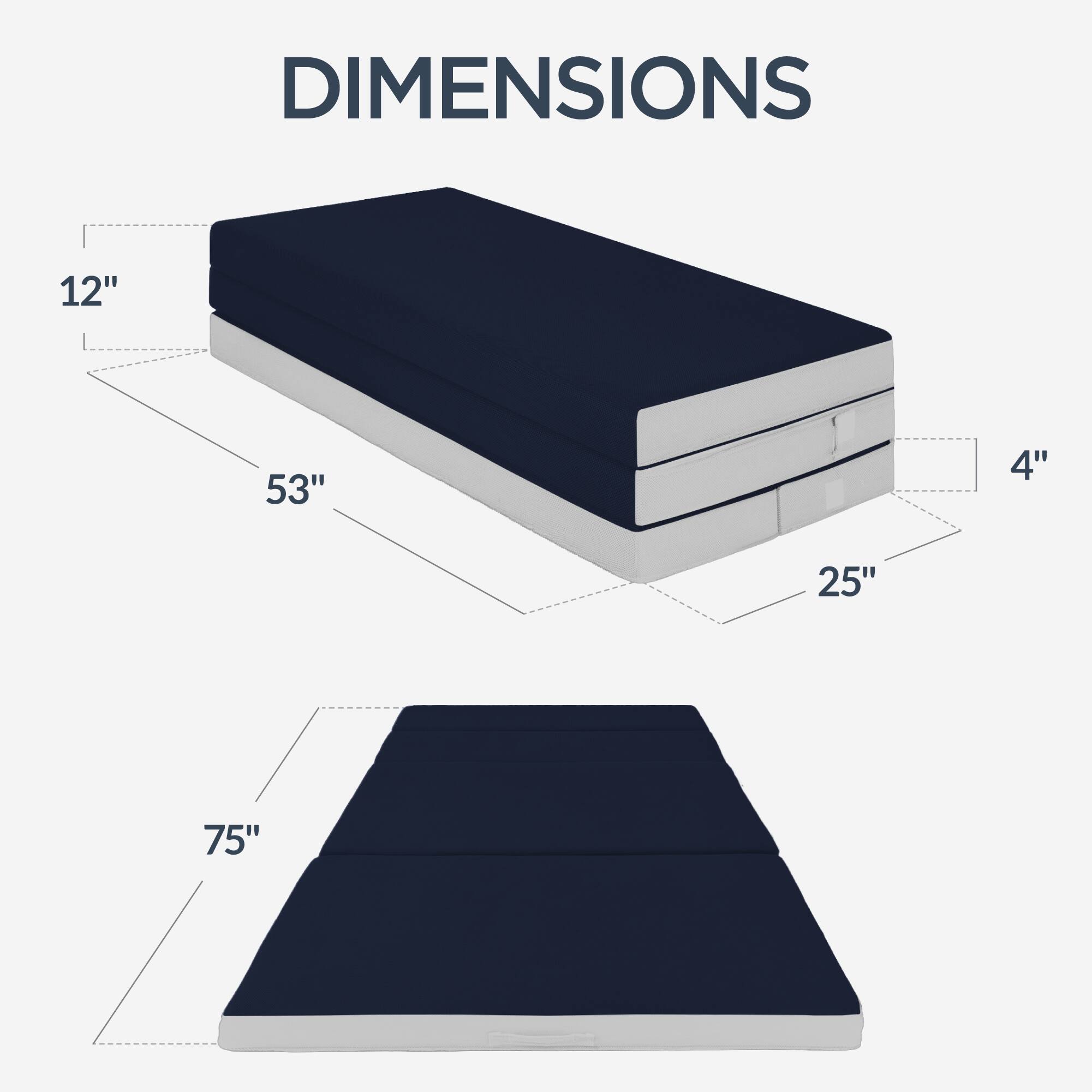 DIMENSIONS 12" x 53" x 4" x 25" x 75"