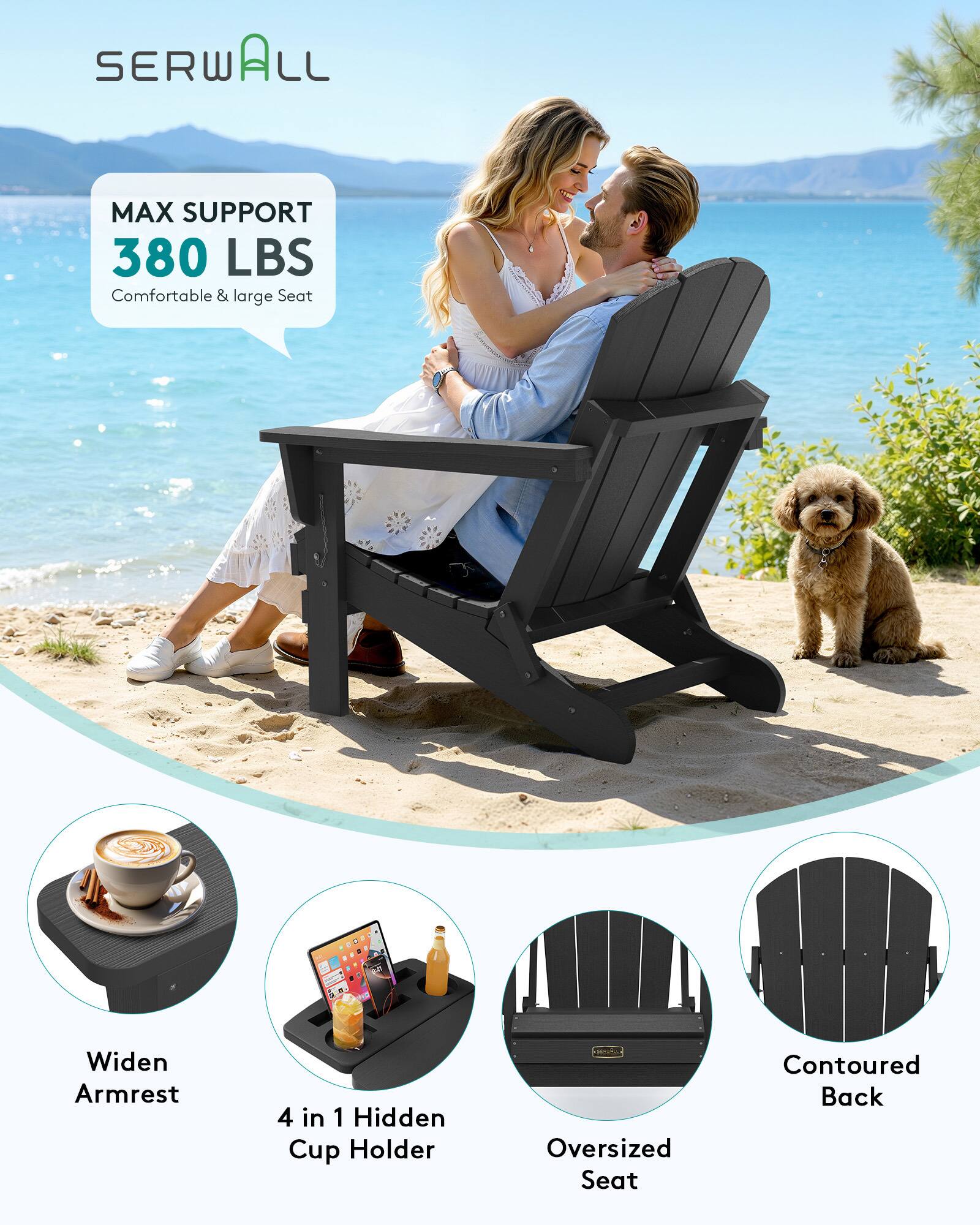 SERWALL Folding Adirondack Chair, Patio Adirondack Chairs with 4 in 1 ...