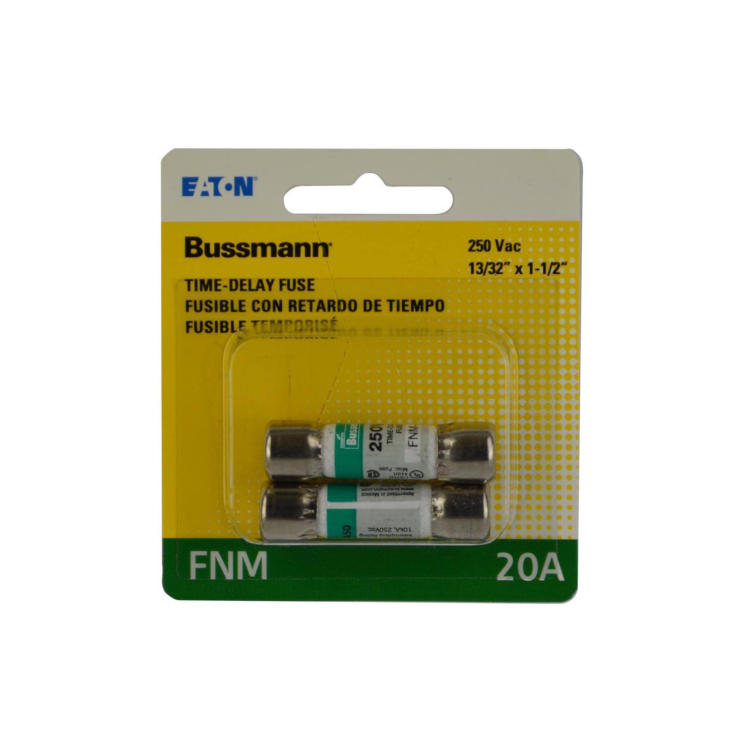 EATON  
Bussmann 250 Vac 13/32" X 1-1/2" TIME-DELAY FUSE FUSIBLE CON RETARDO DE TIEMPO FUSIBLE TEMPORIS  
Buss  
TIME-D FUSE FNM 250 Fuse Misc ALM  
com www.luving www. Mexico  Assembled  
FNM  
A50  
250Vac 10KA, BUSHING Destrucesses  
20A