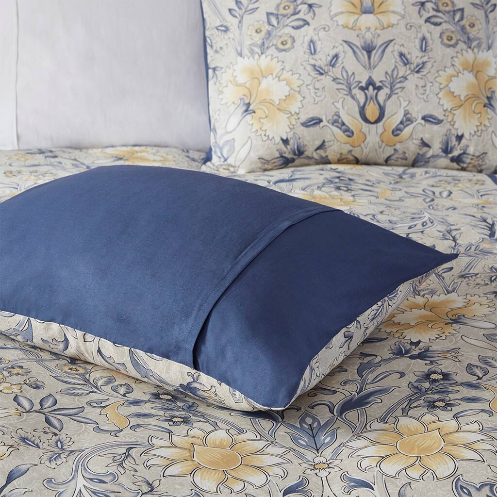 Alt View 3. Gracie Mills - Gracie Mills Marlon 5-Piece Cotton Botanical Duvet Cover Set - Blue/Yellow.