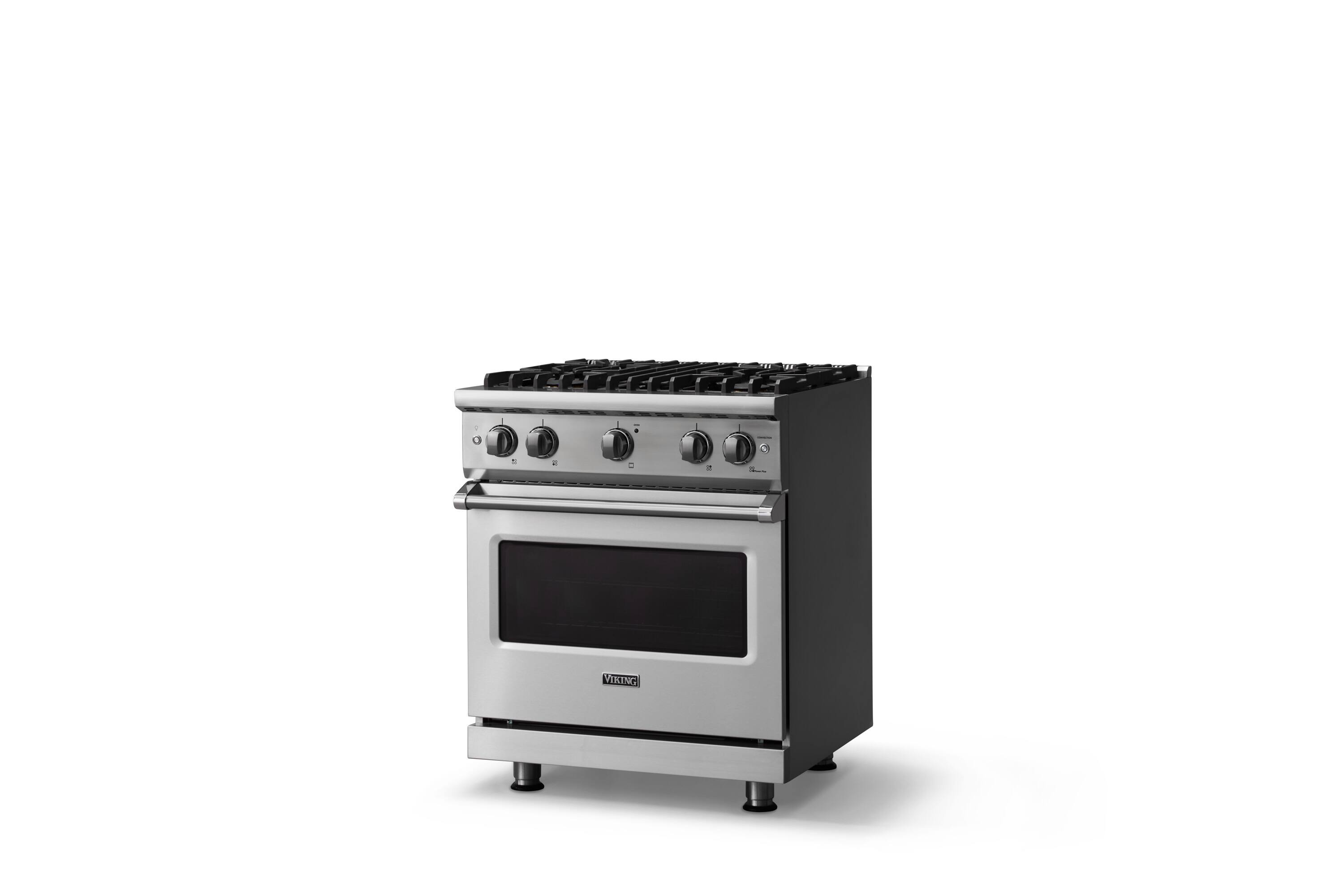 Angle. Viking - 30"W. 4.0 Cu. Ft. Freestanding Manual Clean Sealed 4 Burner LP Gas Convection Range - Stainless Steel - Stainless Steel.