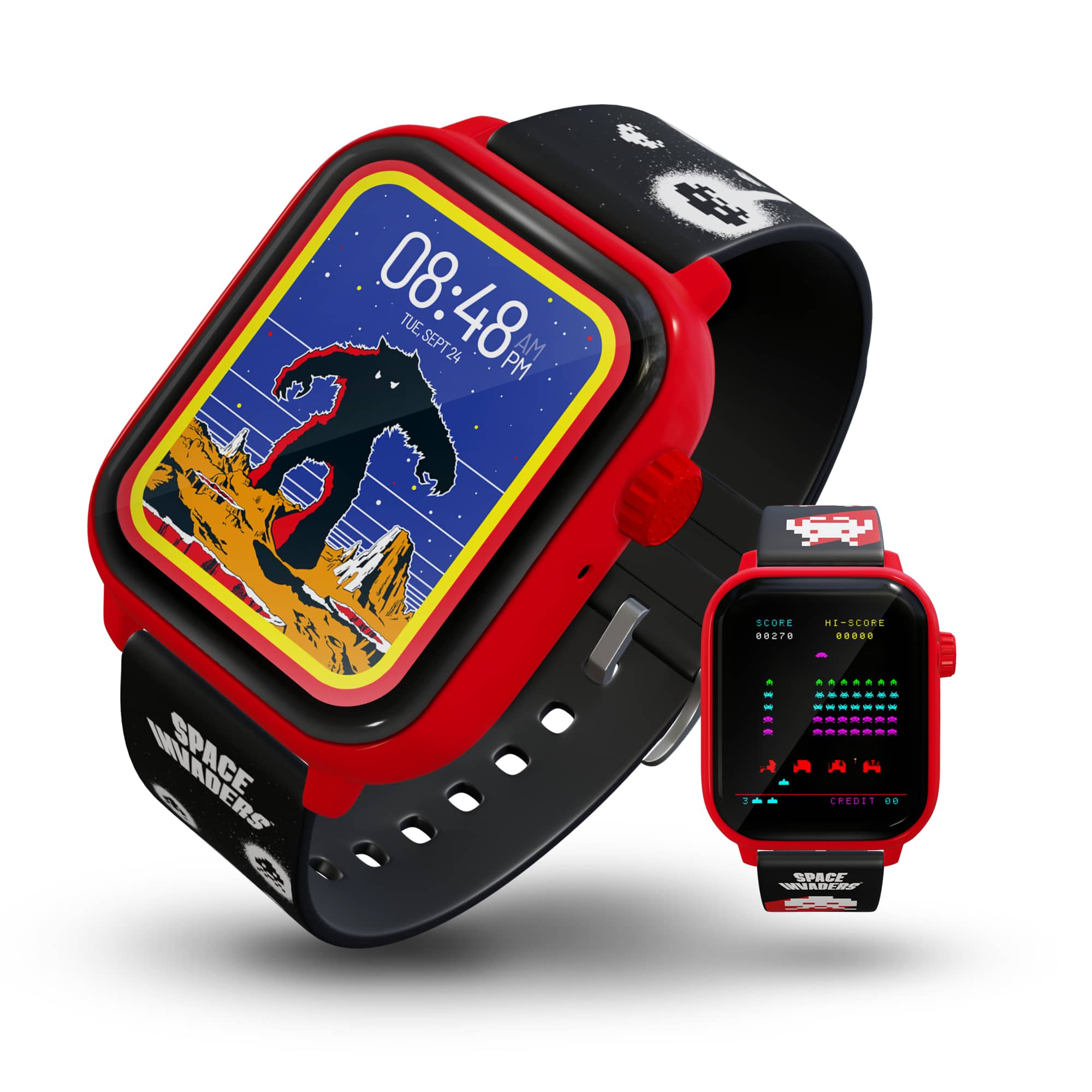 SPACE INVADERS™ My Play Watch – Retro Gaming Smartwatch with Built-in SPACE INVADERS™ Game - Bezel - Red