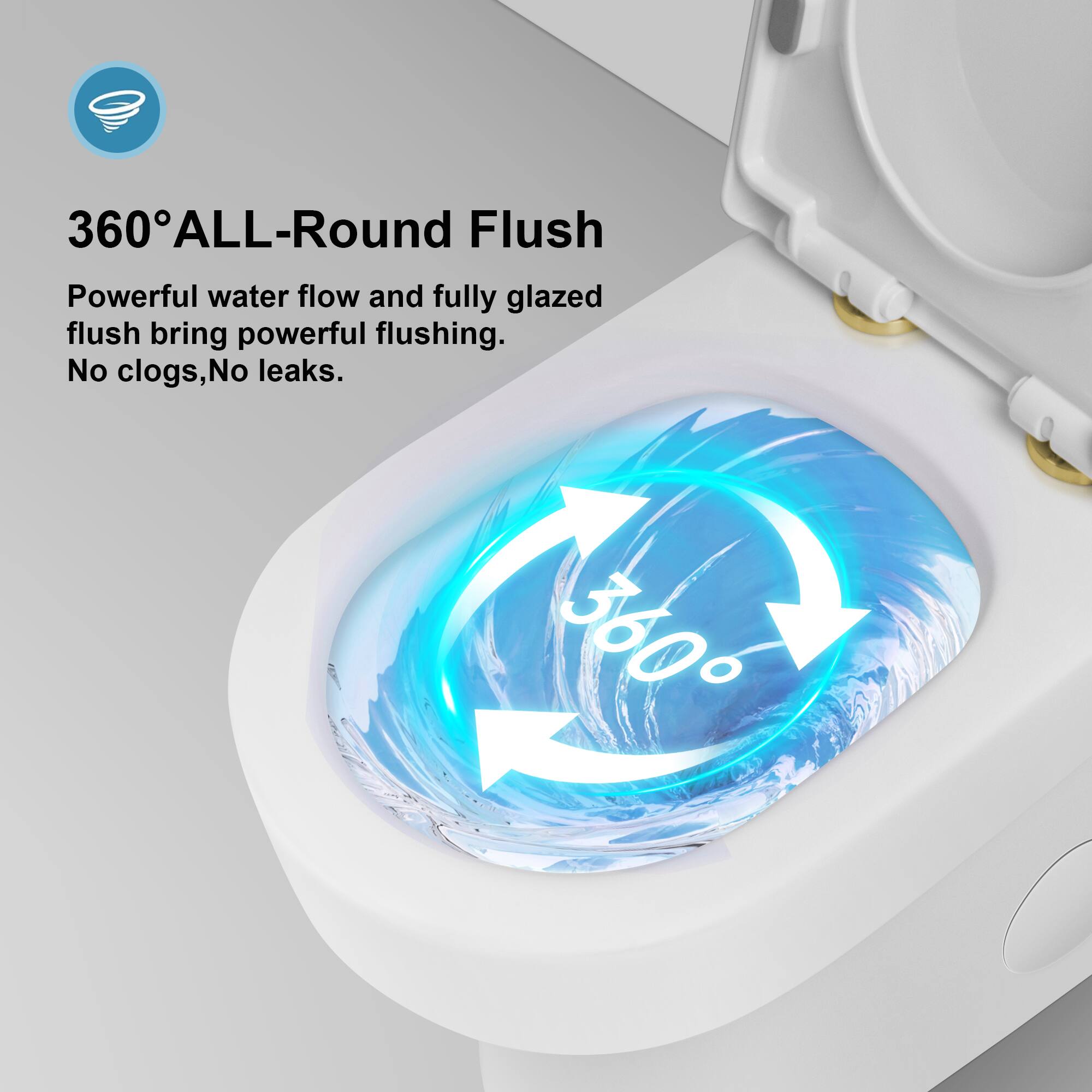 360° ALL-Round Flush

Powerful water flow and fully glazed flush bring powerful flushing. No clogs, No leaks.