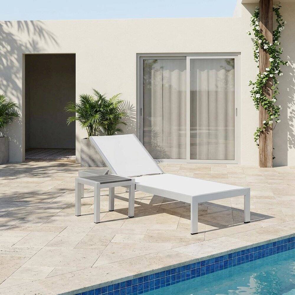 Angle. Outdoor Escape - Aluminum Outdoor Patio Lounge Set With Backrest Support And Stacking-Free Design - White.
