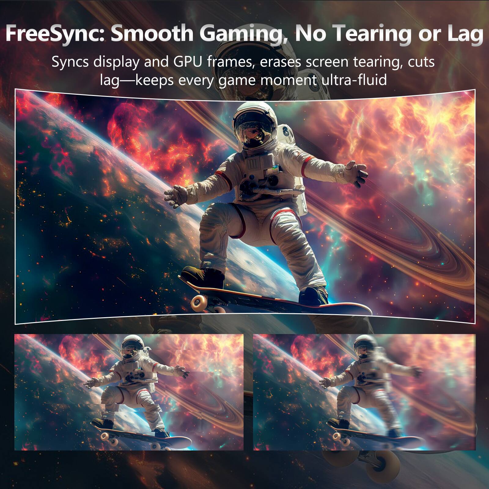 FreeSync: Smooth Gaming, No Tearing or Lag

Syncs display and GPU frames, erases screen tearing, cuts lag—keeps every game moment ultra-fluid