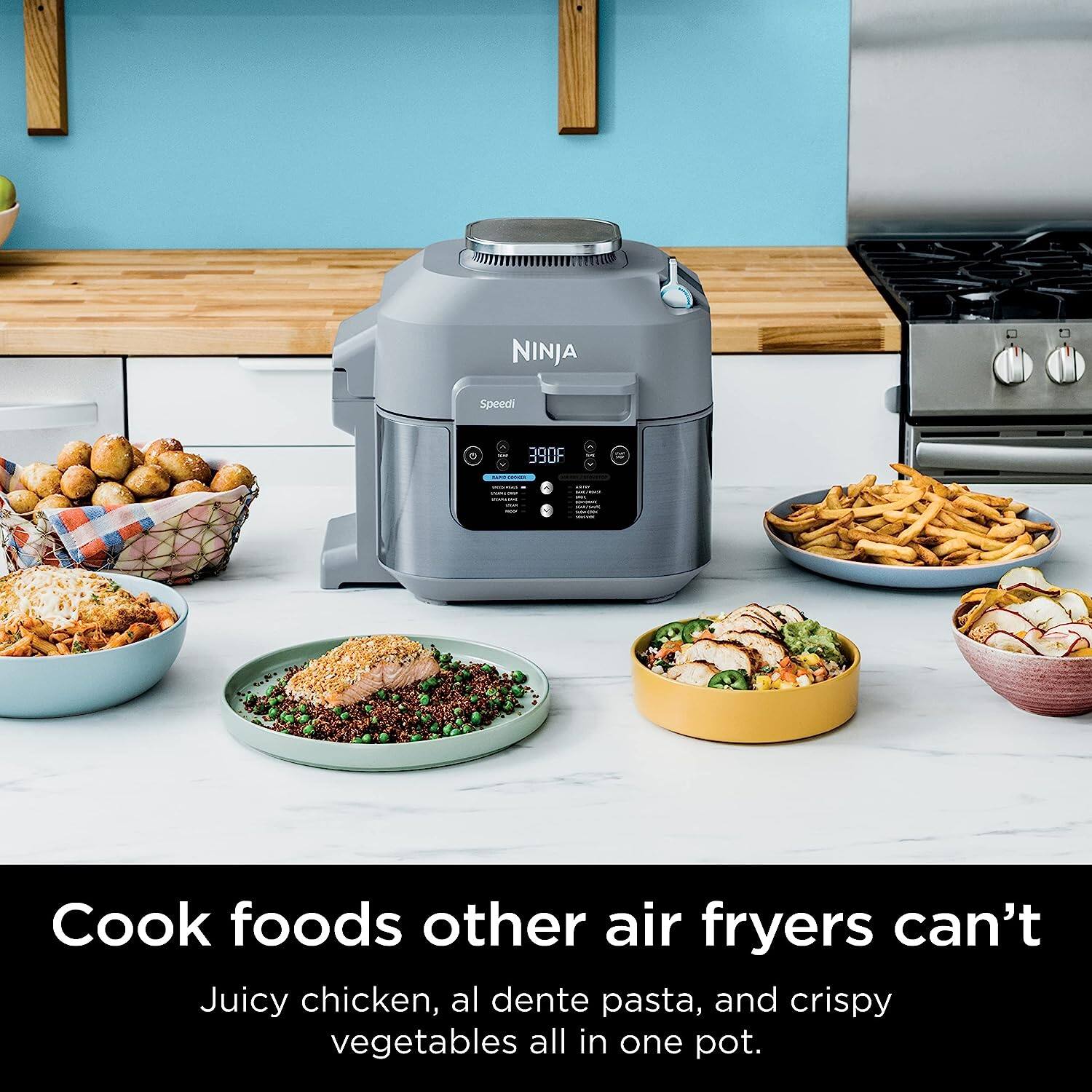 NINJA Speedi 390F

Cook foods other air fryers can't

Juicy chicken, al dente pasta, and crispy vegetables all in one pot.