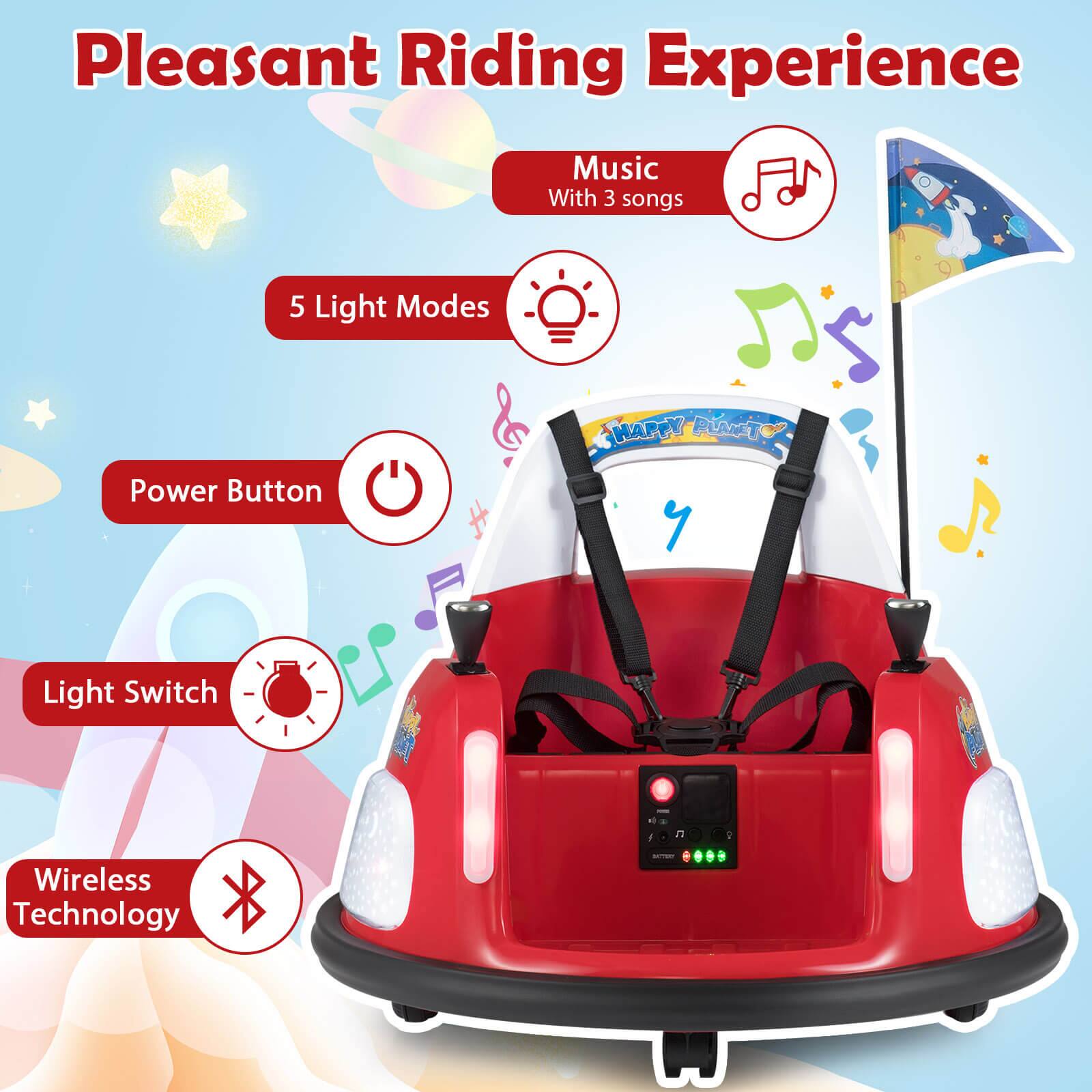 Pleasant Riding Experience  
Music With 3 songs  
5 Light Modes  
Power Button  
Light Switch  
Wireless Technology
