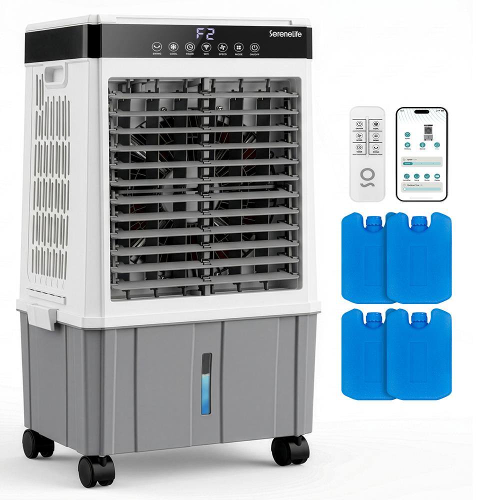 SereneLife - 2200 CFM Portable Evaporative Air Cooler with 21L Tank, Oscillation, Timer & Remote Control - Gray