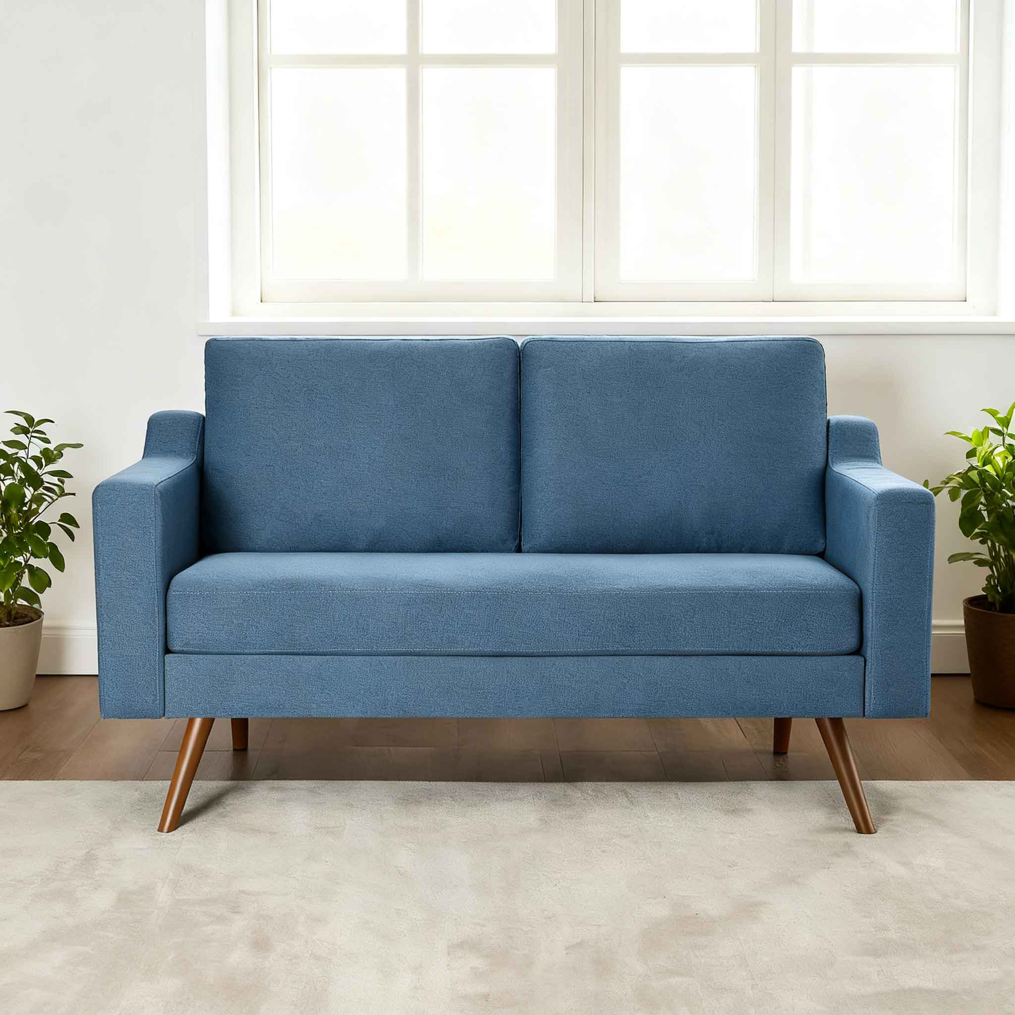 Vipbear - 65.4" Loveseat Sofa,Tool-Free Setup Small Couches for Bedroom Office,Blue - Blue