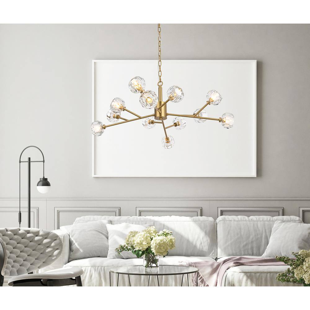 Left. Elegant Lighting - Graham 12 Light Pendant in Gold - Gold And Clear.