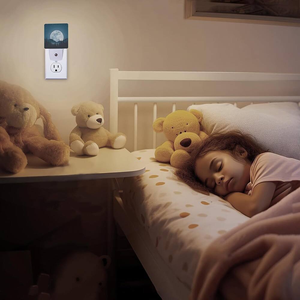 Back. MOSZAR LLC - Full Moon Misty Forest Night Light, LED, Dusk to Dawn Sensor, Plug-in.