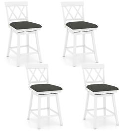 Gymax - 24'' Bar Stool Wooden Chair Set of 4 w/Contoured Backrest Swivel Padded Seat White & Gray - White, Gray